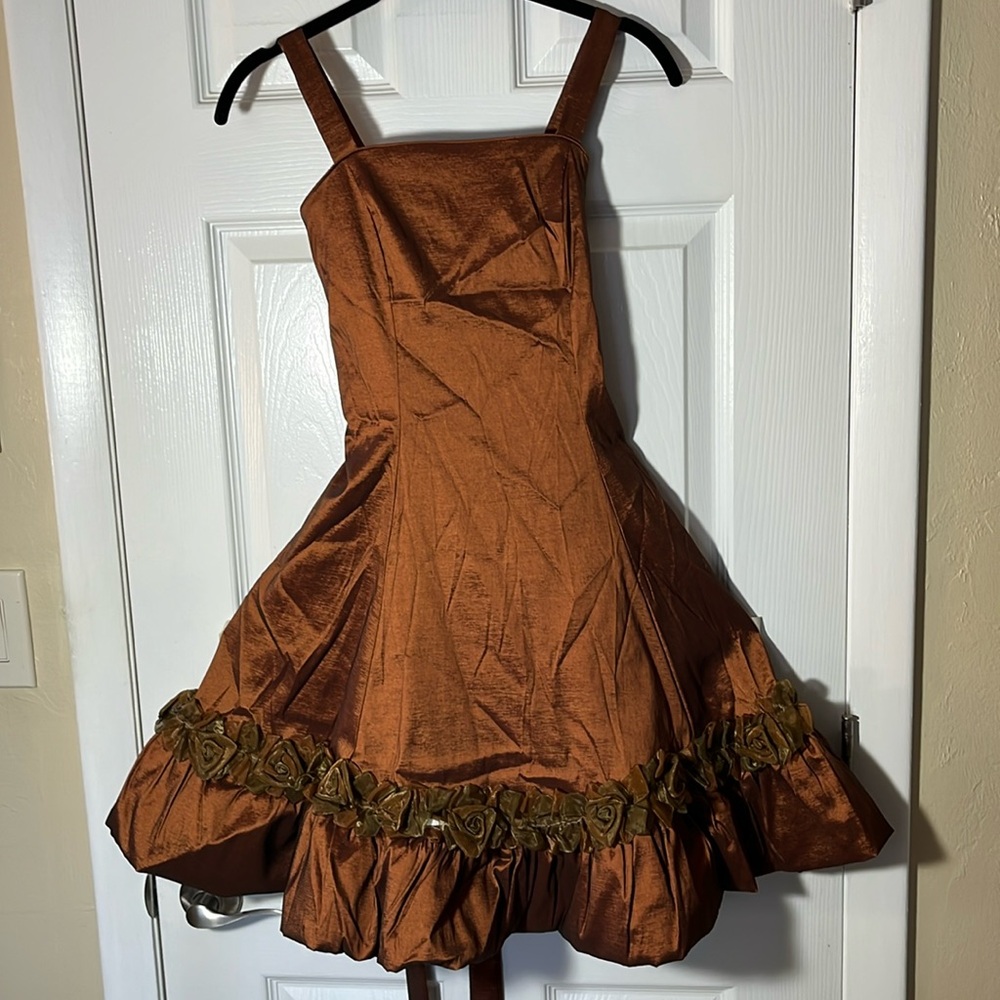 Joykids vintage girls dress spaghetti strap 3-D floral on ruffle hem
